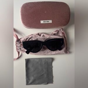 Miu Miu Black Cat-Eye Sunglasses with Pink Case